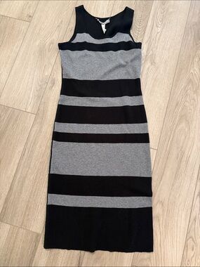 Athleta reversible Sleeveless Black and Gray Stripe Bodycon Dress